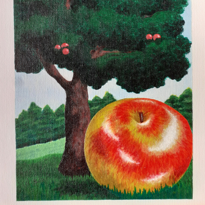 Apple. Acrylic on 10” x 14” canvas board, 2021. Not for sale.
