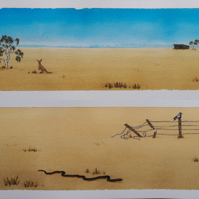 Big Backyard & Slow Life. Mixed media on paper, 2025. SOLD.