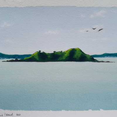 Matiu/Somes Island. Mixed media on paper, 2025. SOLD.
