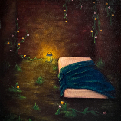 ‘Resuscitation.’  Acrylic on 12” x 16” canvas, 2023. $250