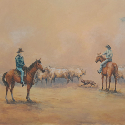 Stockmen Working. Acrylic on 60” x 40” canvas, 2026. SOLD.