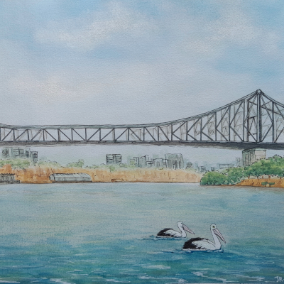 The Story Bridge. Watercolour on paper, 2025. Commissioned piece.